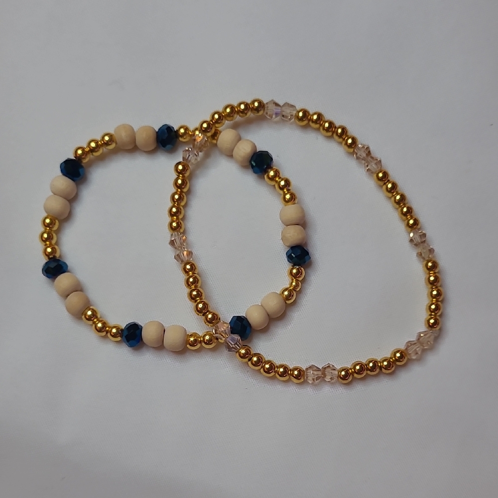 Gold and Blue Beaded Bracelet Set